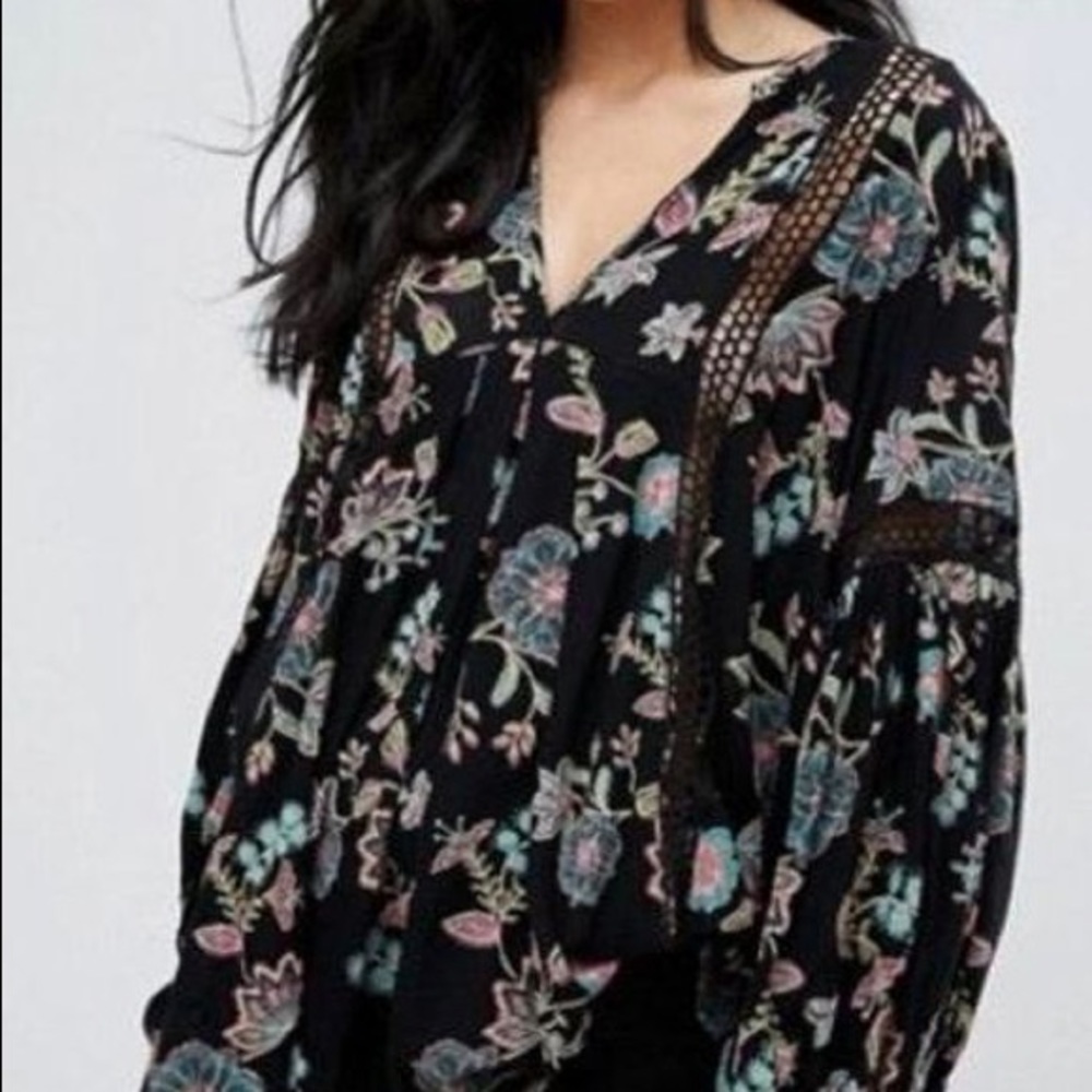 Free People Just the two of us Floral Black Tunic• XSmall